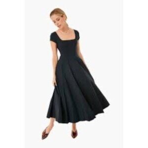 New Staud Wells Short Sleeve Dress Black Sz 14
